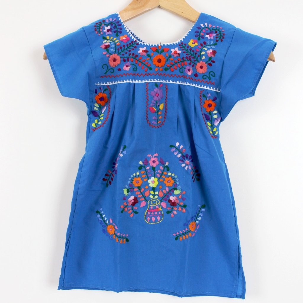 ROYAL BLUE PEASANT EMBROIDERED MEXICAN DRESS – MexiMart
