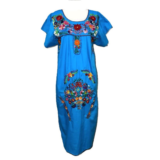 Adult Dress: Light Blue Mexican Embroided Boho