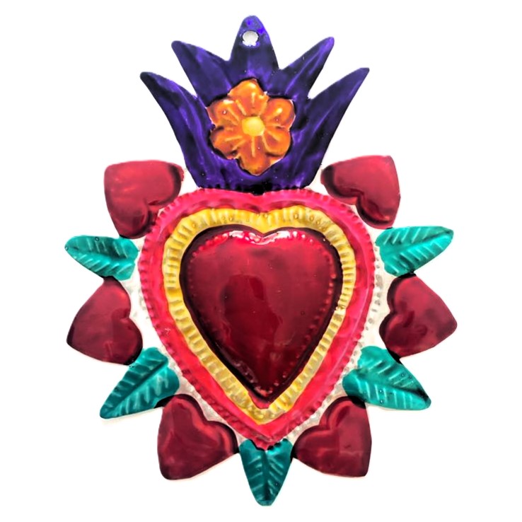 Mexican Tin Hearts - Hearts around and Flower on top