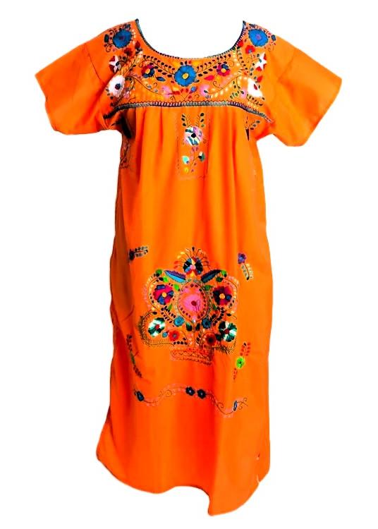 Adult Dress: Orange Mexican Embroided Boho