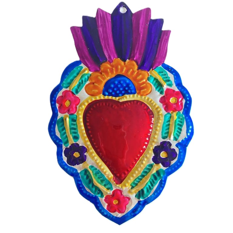 Mexican Tin Hearts - Pink Purple Top