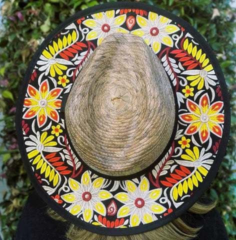 Mexican Artisanal Hat Embroidered Floral Fedora Style - Summer Flowers