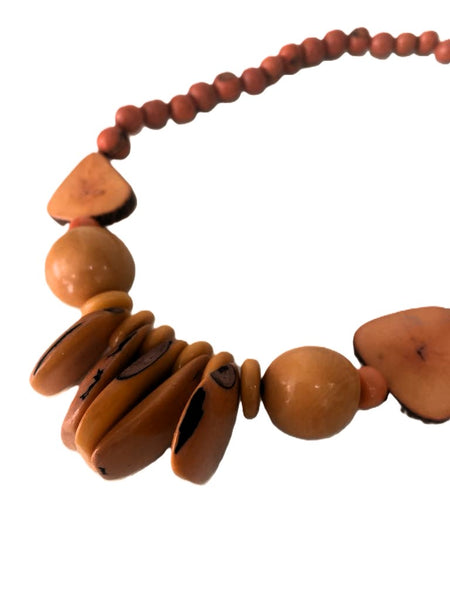 Artisan-Made Burnt Orange Colour Tagua Nut Necklace - One-of-a-Kind Eco Jewelry