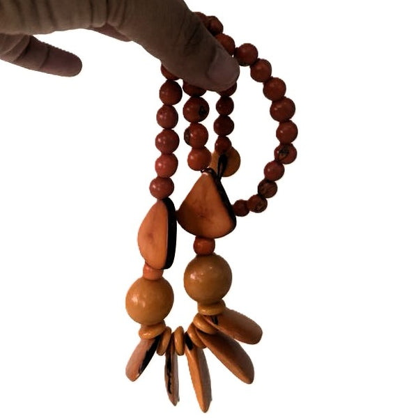 Artisan-Made Burnt Orange Colour Tagua Nut Necklace - One-of-a-Kind Eco Jewelry