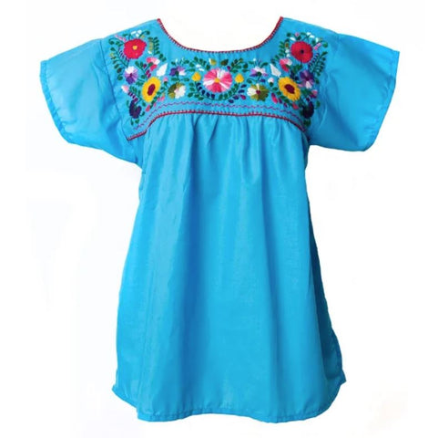 Mexican Embroidered Peasant Top Light Blue