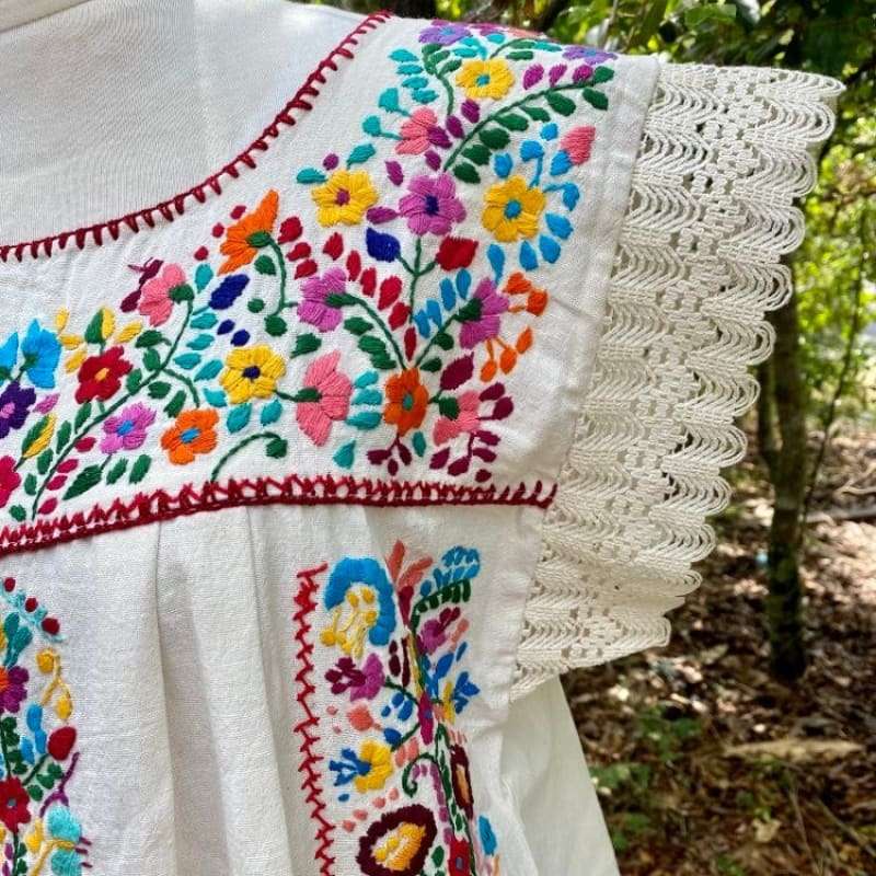 Artisanal Adult Hand Embroider Mexican Dress: Organic Cotton