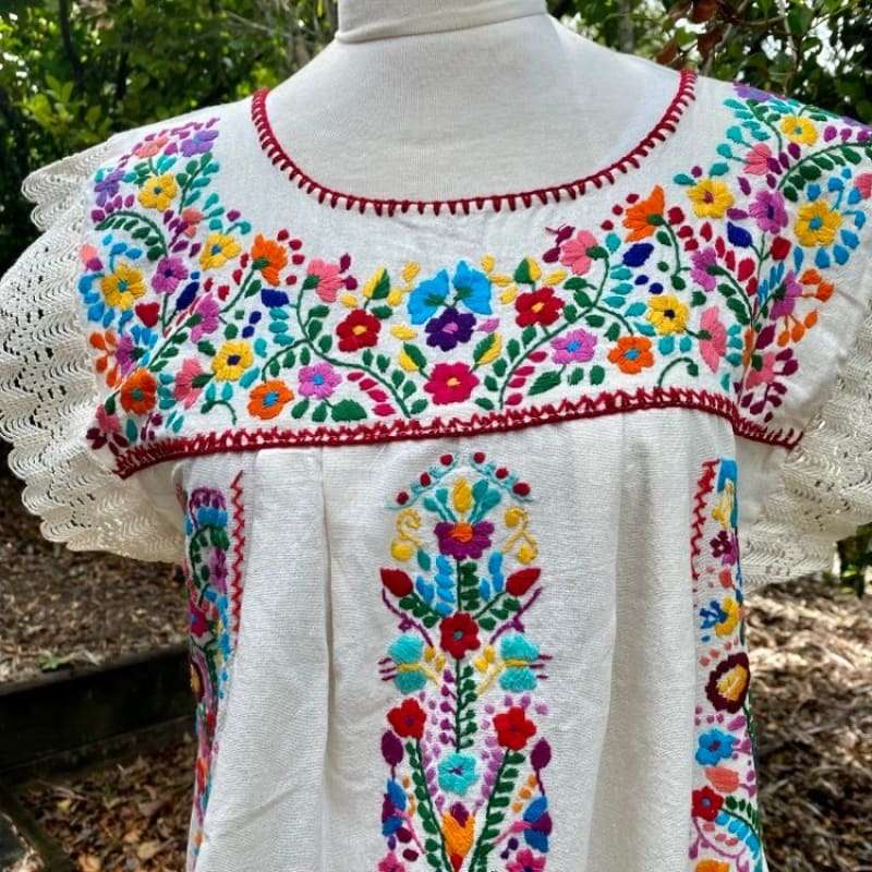 Artisanal Adult Hand Embroider Mexican Dress: Organic Cotton