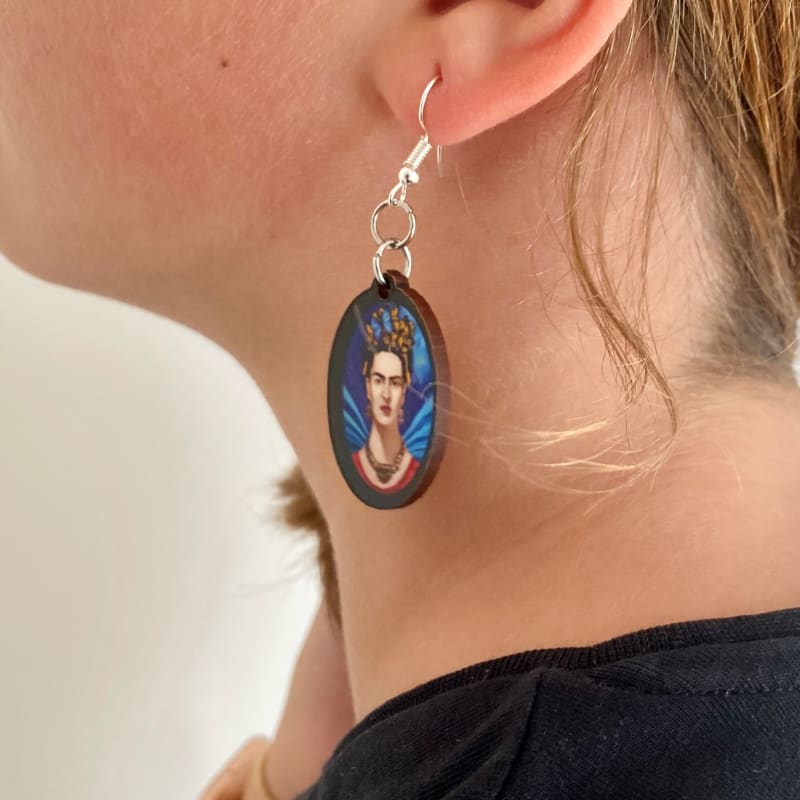 Frida Kahlo Wooden Earrings - Balsa Wood - Made in Mexico