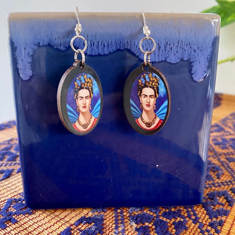 Frida Kahlo Wooden Earrings - Balsa Wood - Made in Mexico