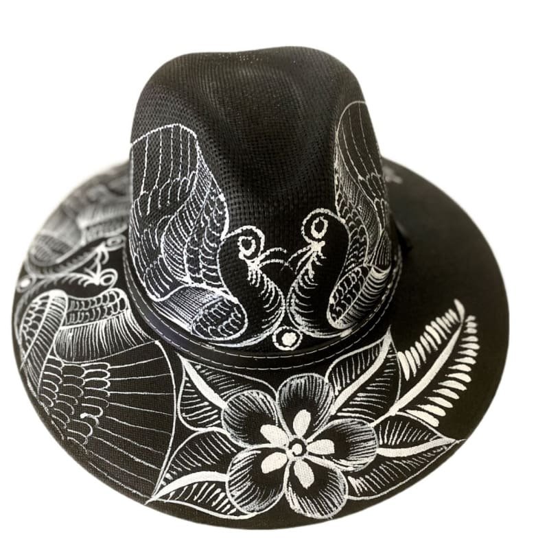 Mexican Artisanal Hat Hand Painted Fedora Style - Black