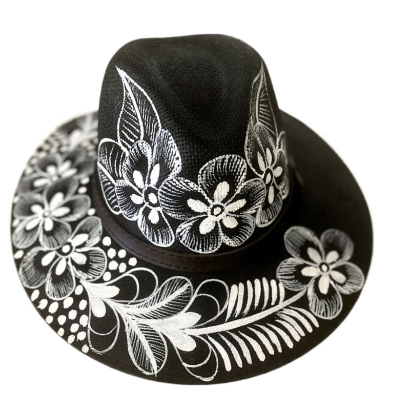 Mexican Artisanal Hat Hand Painted Fedora Style - Black