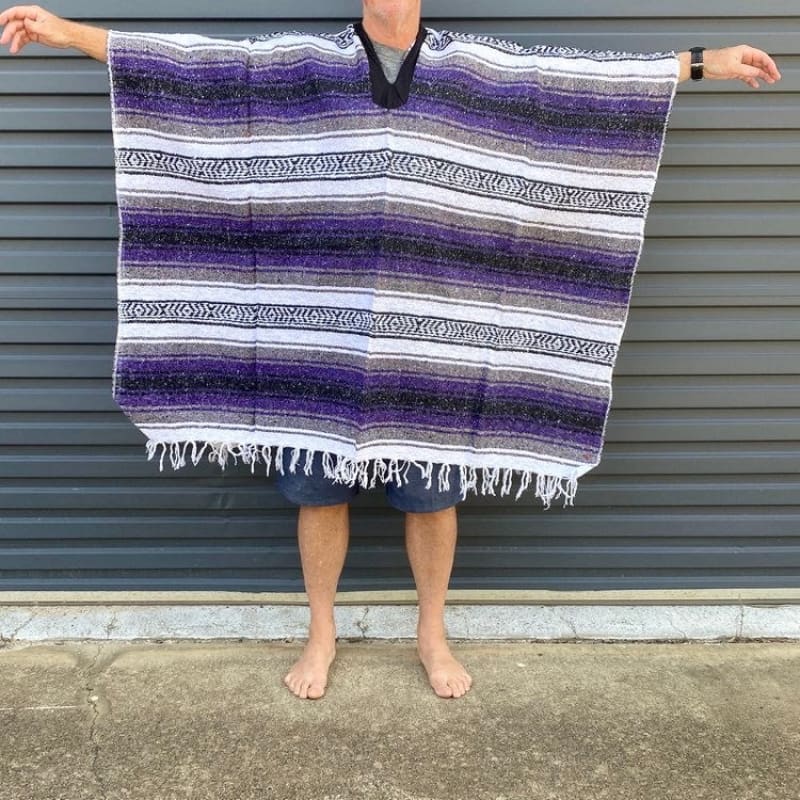 Mexican Poncho Western Clint Eastwood Purple & Grey - poncho