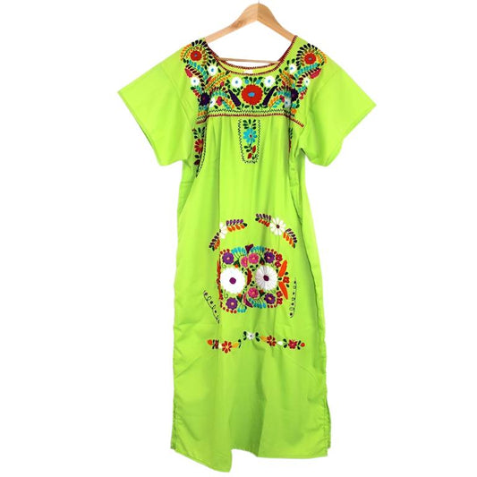 Adult Dress: Lime Mexican Embroided Boho - Colours of Mexico