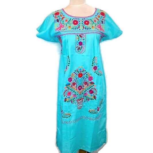 Adult Dress: Mint Mexican Embroided Boho - dress