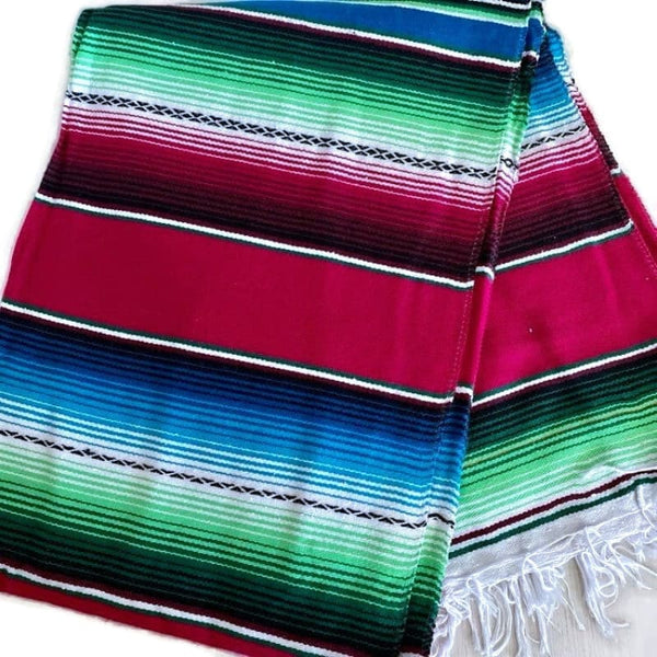 Dark Pink Fiuscha Mexican Sarape Blanket - sarape