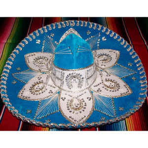 Mexican Mariachi Hat Sombrero Baby Blue & Silver - sombrero