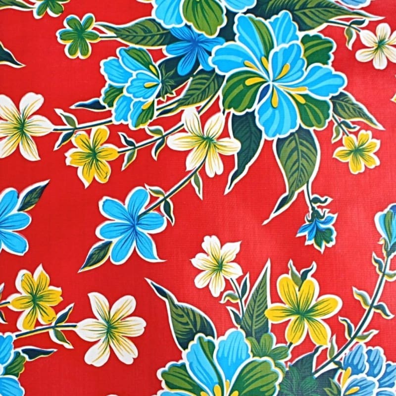 Mexican Oilcloth Fabric Red Hibiscus Flowers - Colours of Mexico