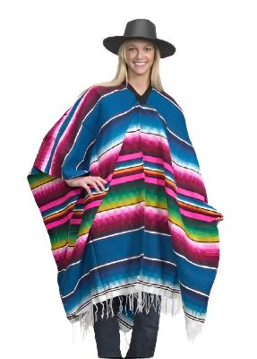 Mexican Poncho Saltillo Teal Blue