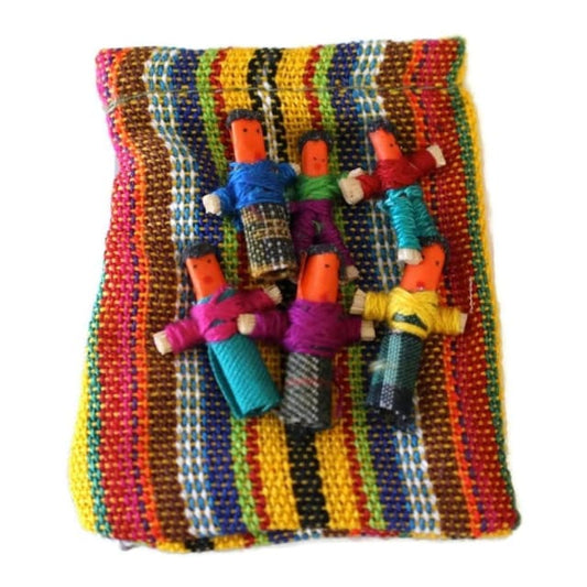 (Six) Mini Worry Dolls In A Textile Pouch - Colours of Mexico