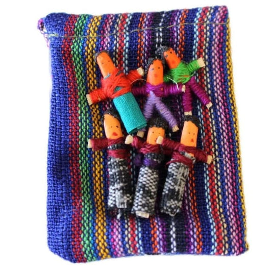 (Six) Mini Worry Dolls In A Textile Pouch - Colours of Mexico