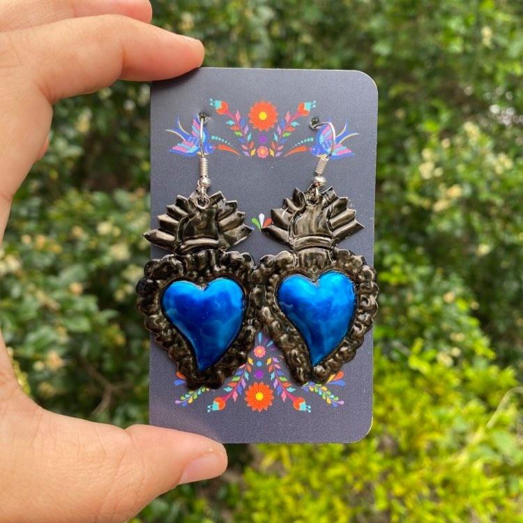 Tin Heart Oaxaca Earrings: Blue